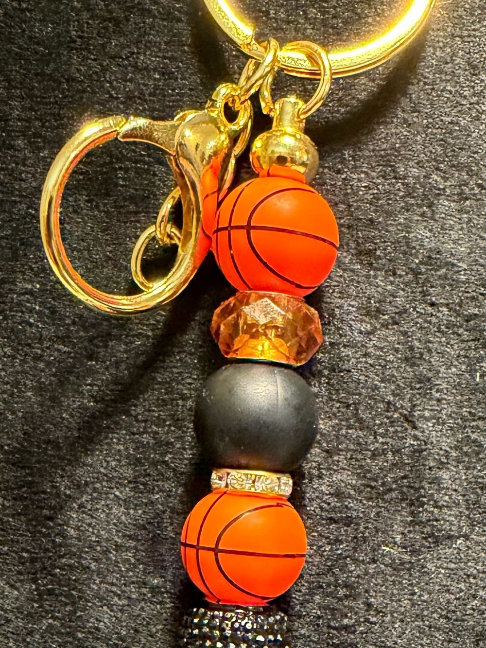 Gold-Tone Basketball Bead Charm Keychain - Orange & Black